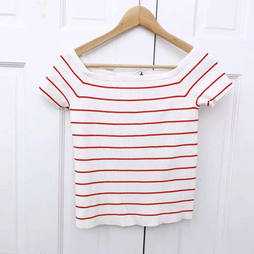 Intermix Ribbed Red Striped Top - Picture 2 of 7